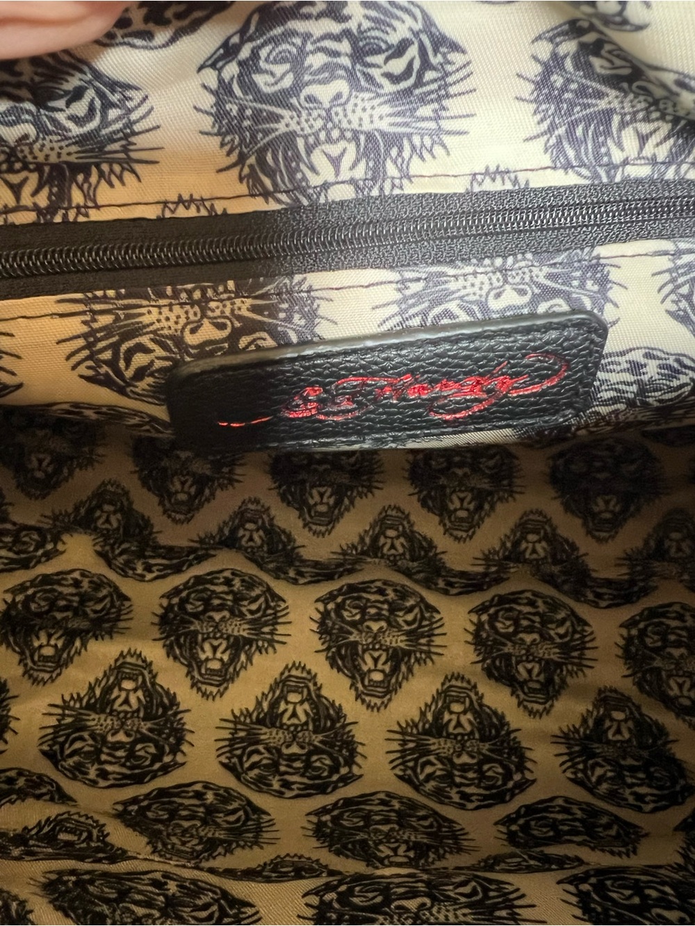 Ed Hardy Black Leopard Print Floral Skull Satchel - Black - Picture 10 of 10